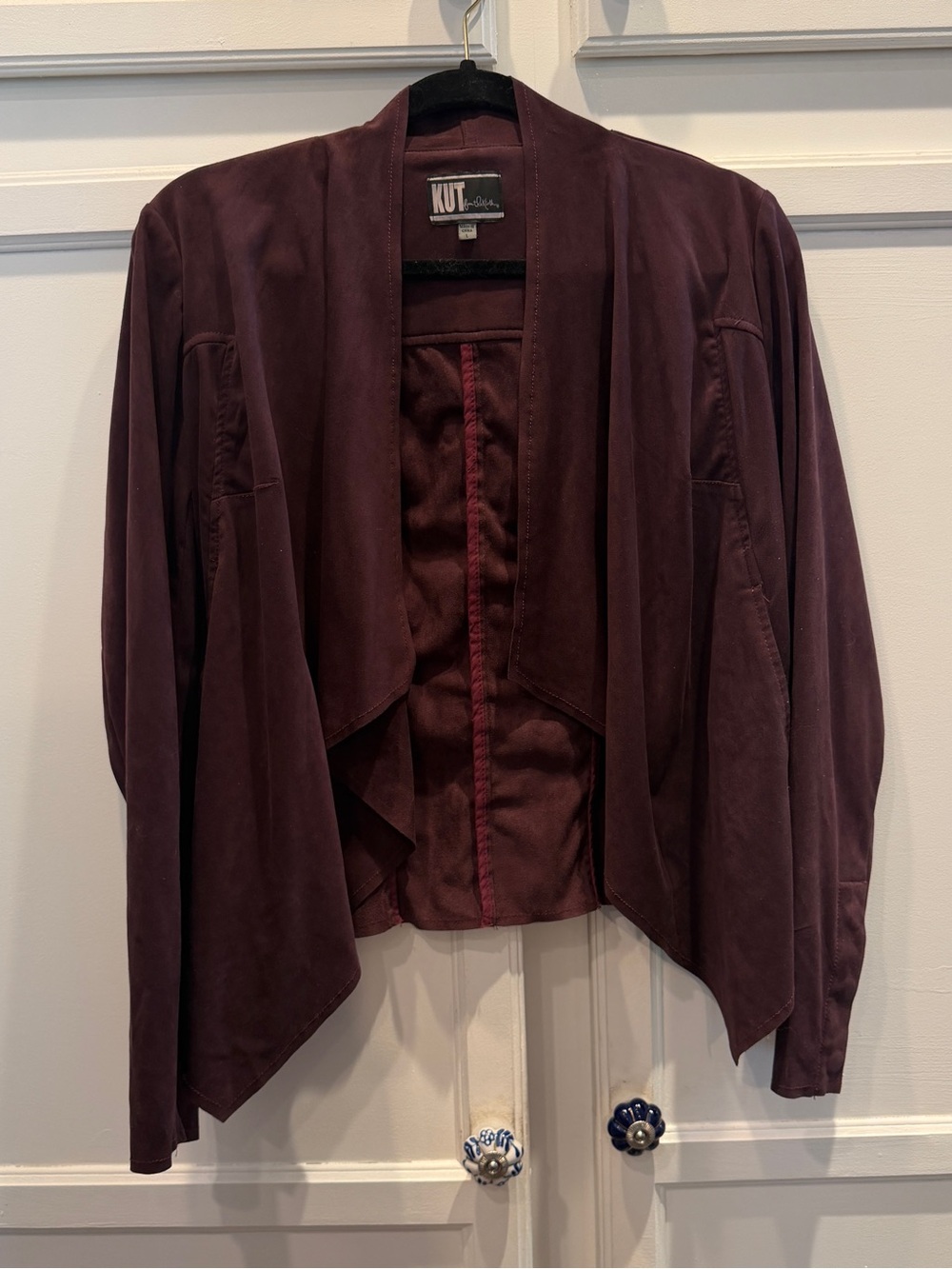 Kut from the Kloth Women's Open Front Draped Blazer - Deep Plum Size L